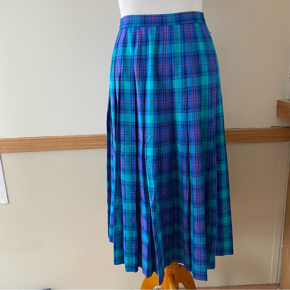 Vintage Pendleton Sophisticates Plaid Midi Skirt 8 Petite Pleated 80s 90s Easter